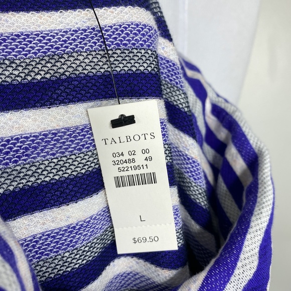 NWT T by Talbots Purple Stripe Pullover Top Funnel Neck Sz. L Cotton - Picture 5 of 14